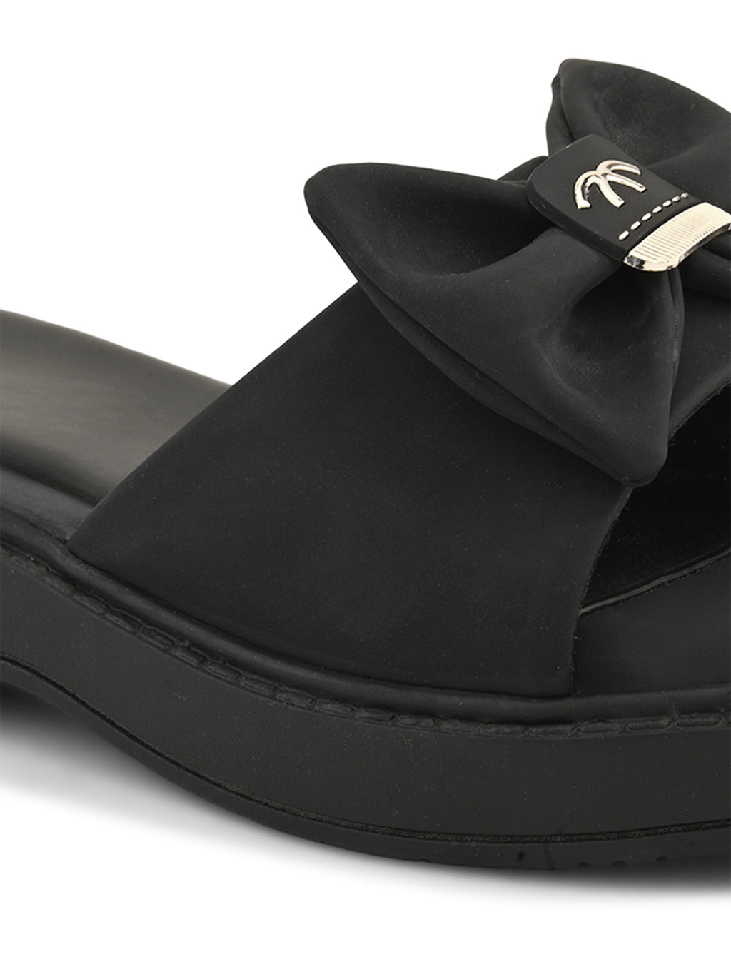Wedge Slide Sandals Soft Bow Accent on Wide Upper Strap