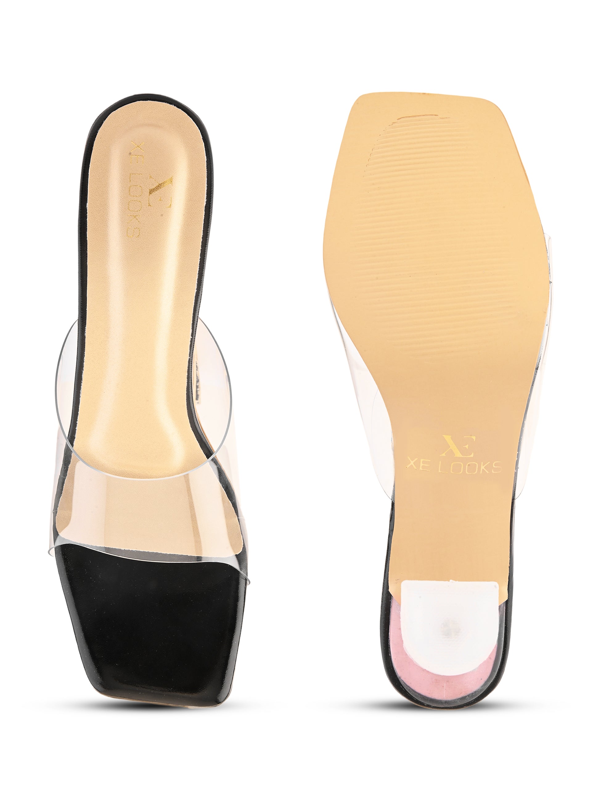 Transparent Strap  Footbed Sandal with Clear Flared Heel