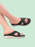 Braided Cross Strap Cushioned Comfort Platform Sandals