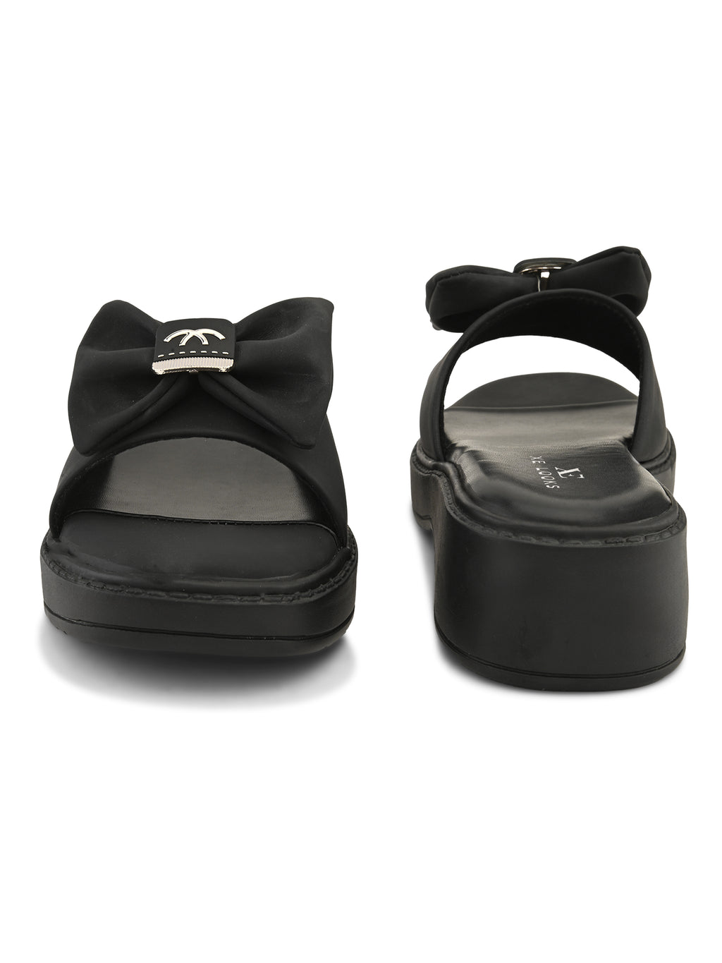 Wedge Slide Sandals Soft Bow Accent on Wide Upper Strap