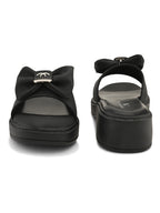 Wedge Slide Sandals Soft Bow Accent on Wide Upper Strap