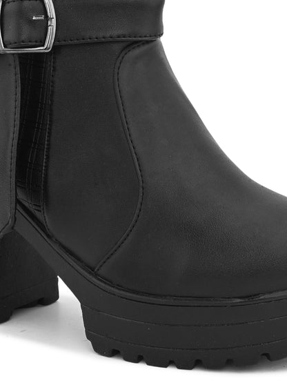 Comfortable & Trendy Zipper Black Block Heel Boots