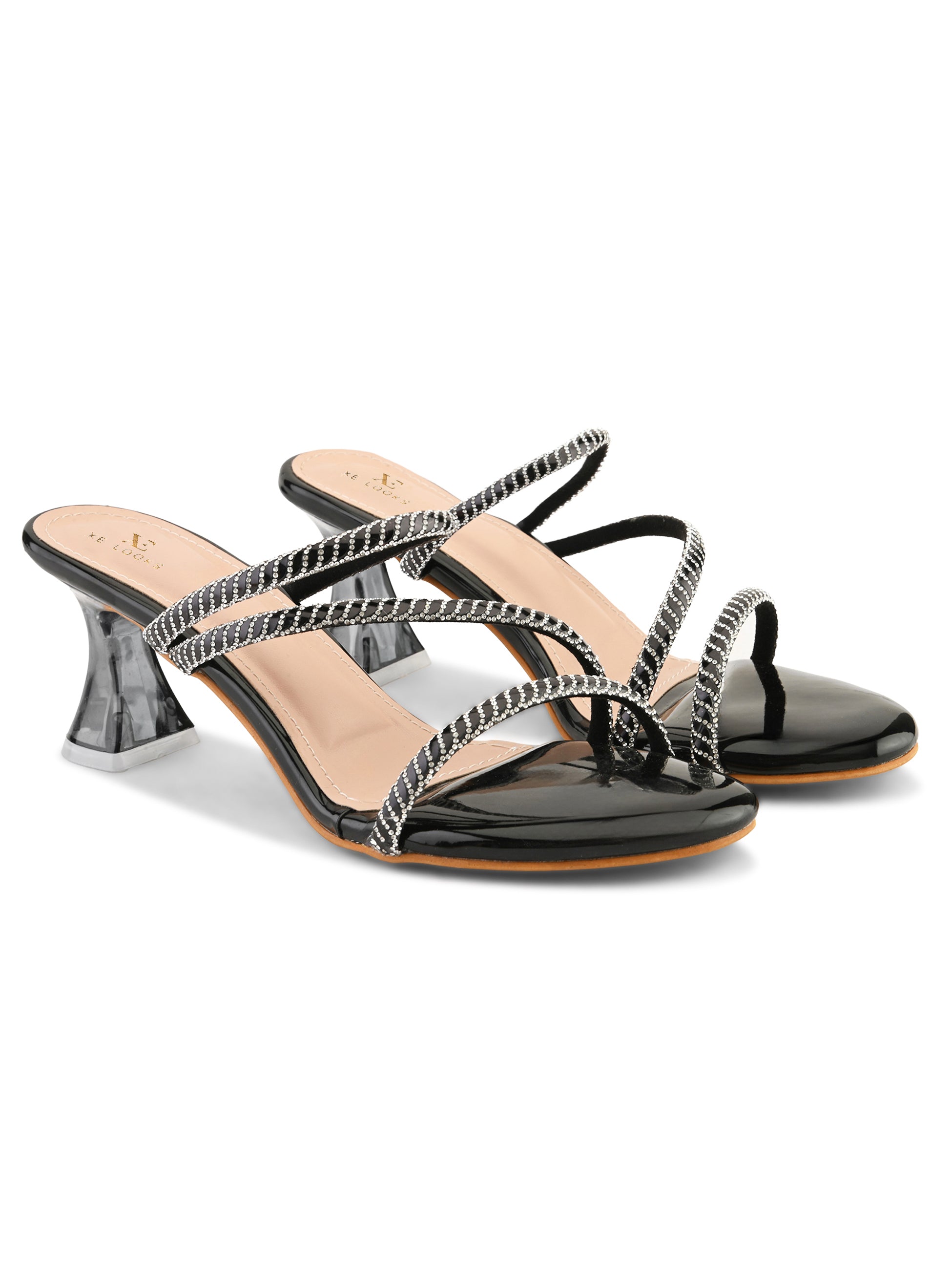 Criss-Cross Embellished Straps Block Heel Sandals