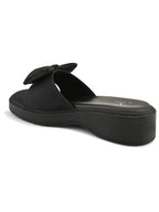Wedge Slide Sandals Soft Bow Accent on Wide Upper Strap