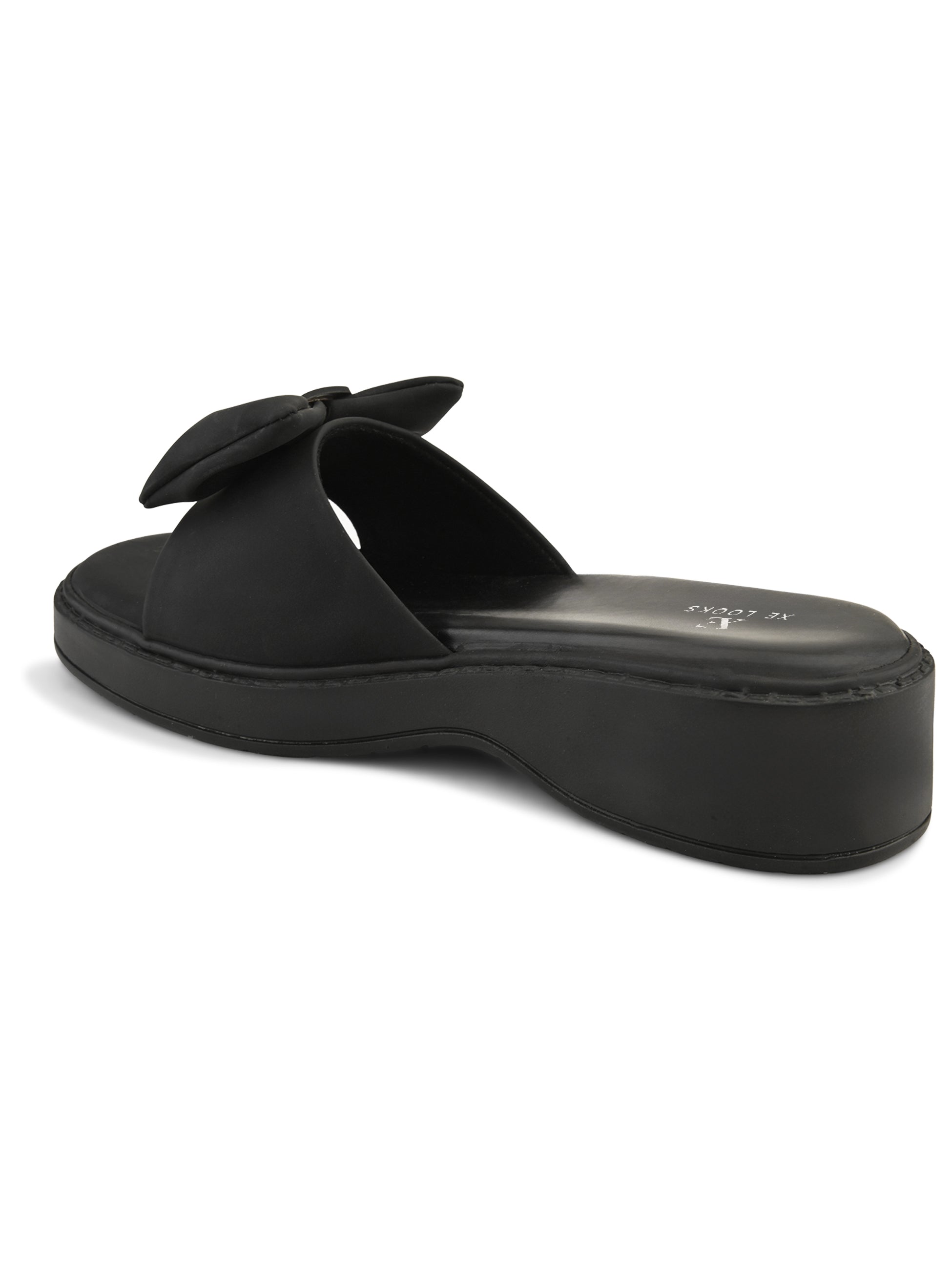 Wedge Slide Sandals Soft Bow Accent on Wide Upper Strap