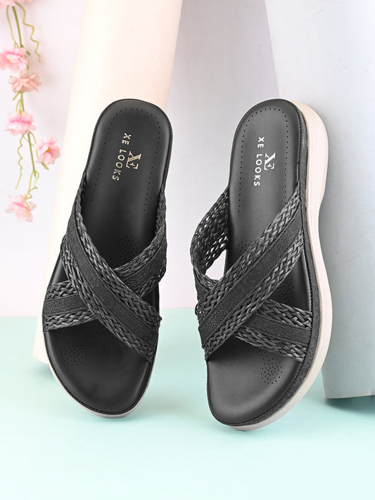 Braided Cross Strap Cushioned Comfort Platform Sandals