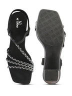 Embellished Multi-Cross Strap Block Heel Sandals