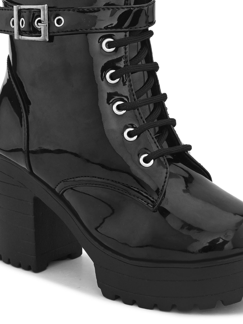 Comfortable zipper black block heel boots