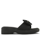 Wedge Slide Sandals Soft Bow Accent on Wide Upper Strap