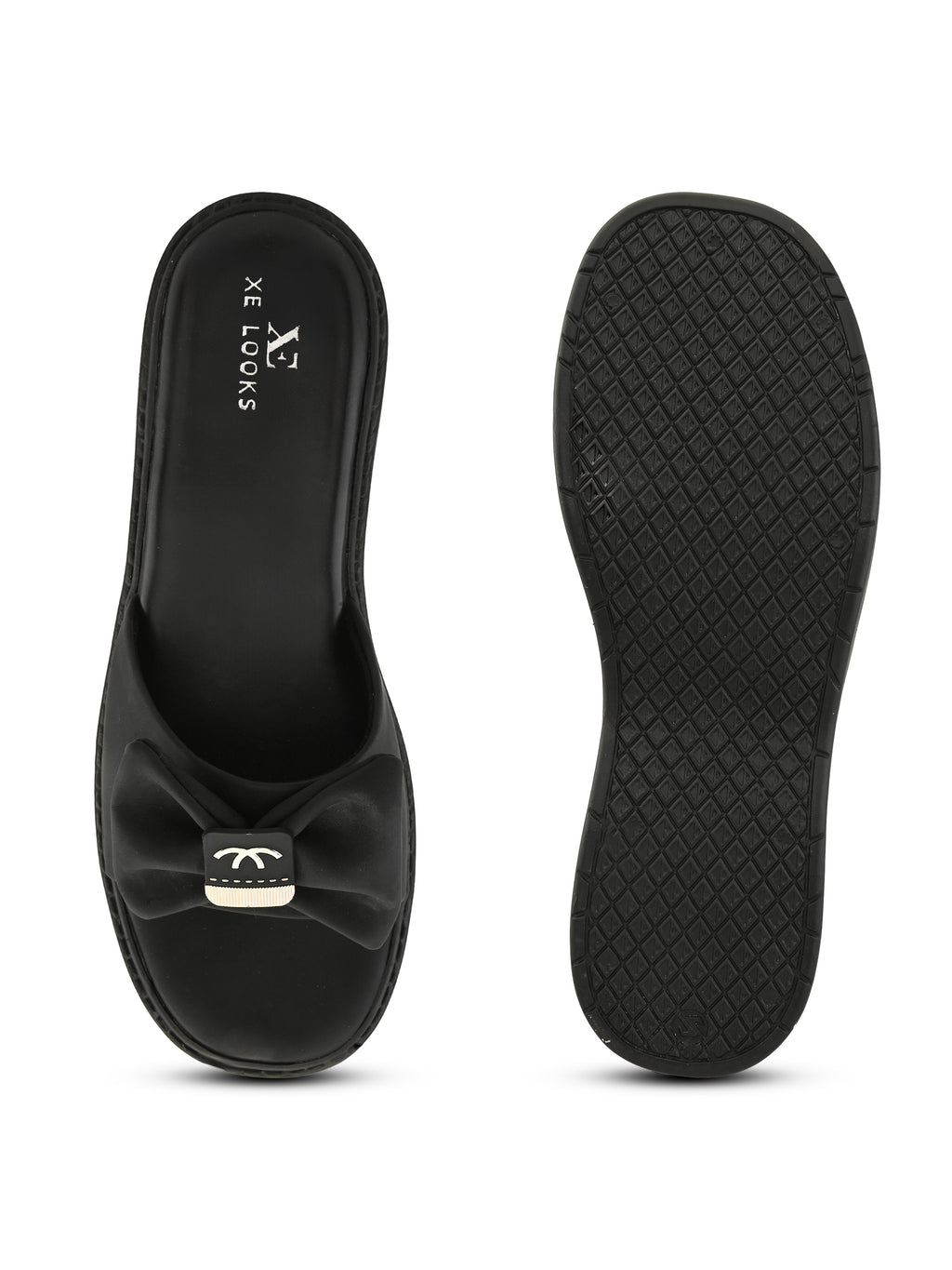 Wedge Slide Sandals Soft Bow Accent on Wide Upper Strap