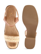 Embellished Beaded Strap Block Heel Sandal