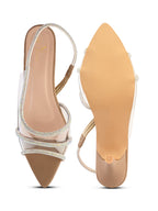 Rhinestone-Studded Clear Strap Slingback Heels
