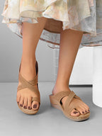 Soft & Supportive Engraved Cross Strap Wedge Slippers