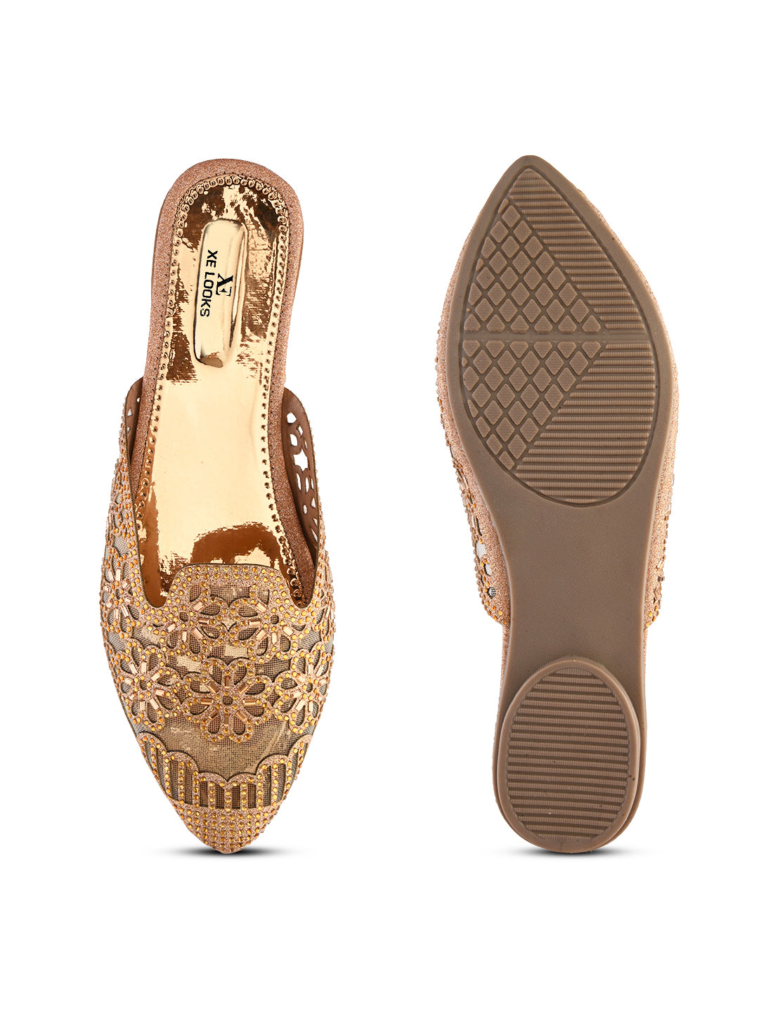 Embroidered Floral Cut-Out Design Mules