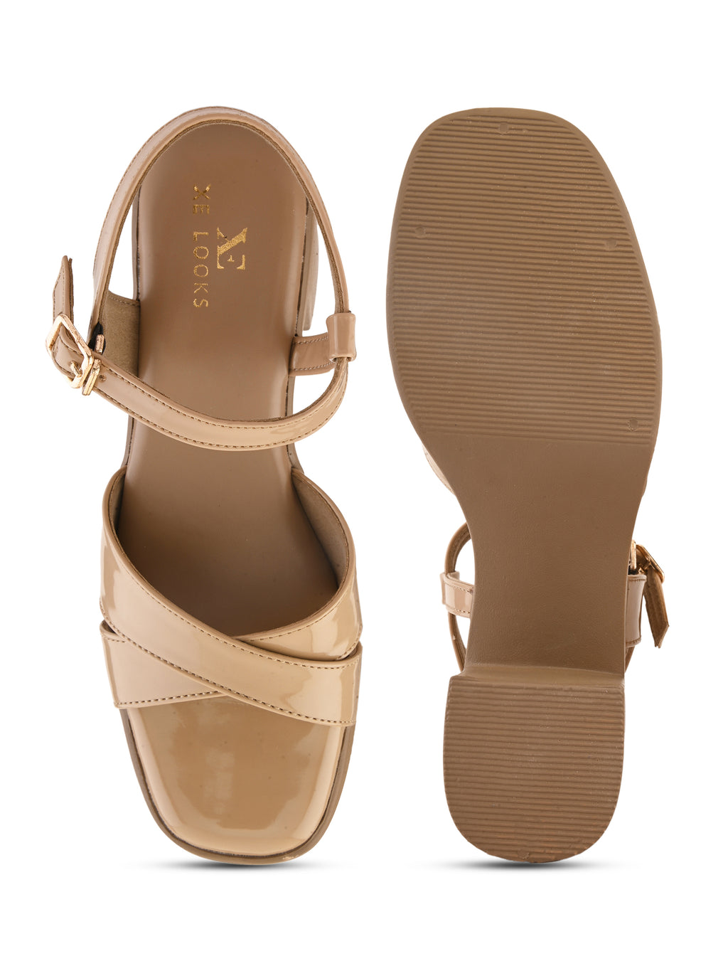 Glossy Criss-Cross Strap Design Block Heel Sandals