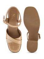 Glossy Criss-Cross Strap Design Block Heel Sandals