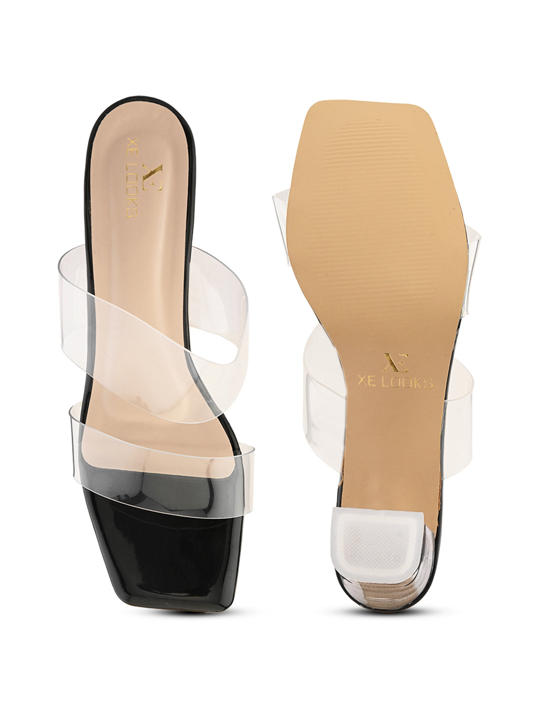 Transparent Double Strap  Sandal with Clear Block Heel