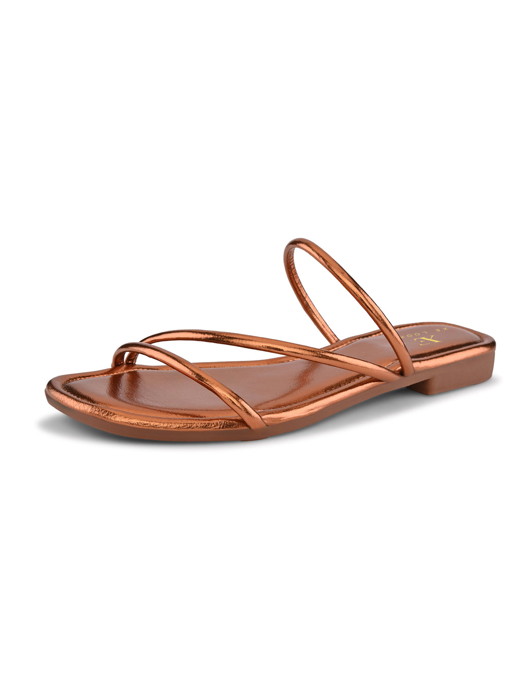 METALLIC STRAPPY SQUARE TOE FLAT SANDALS