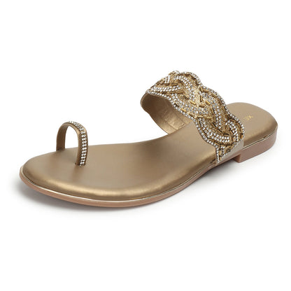 Attractive & Chic Ethnic Toe Ring Design Flat Slippers