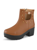 Studded Cutout Accent Platform Block Heel Ankle Boots