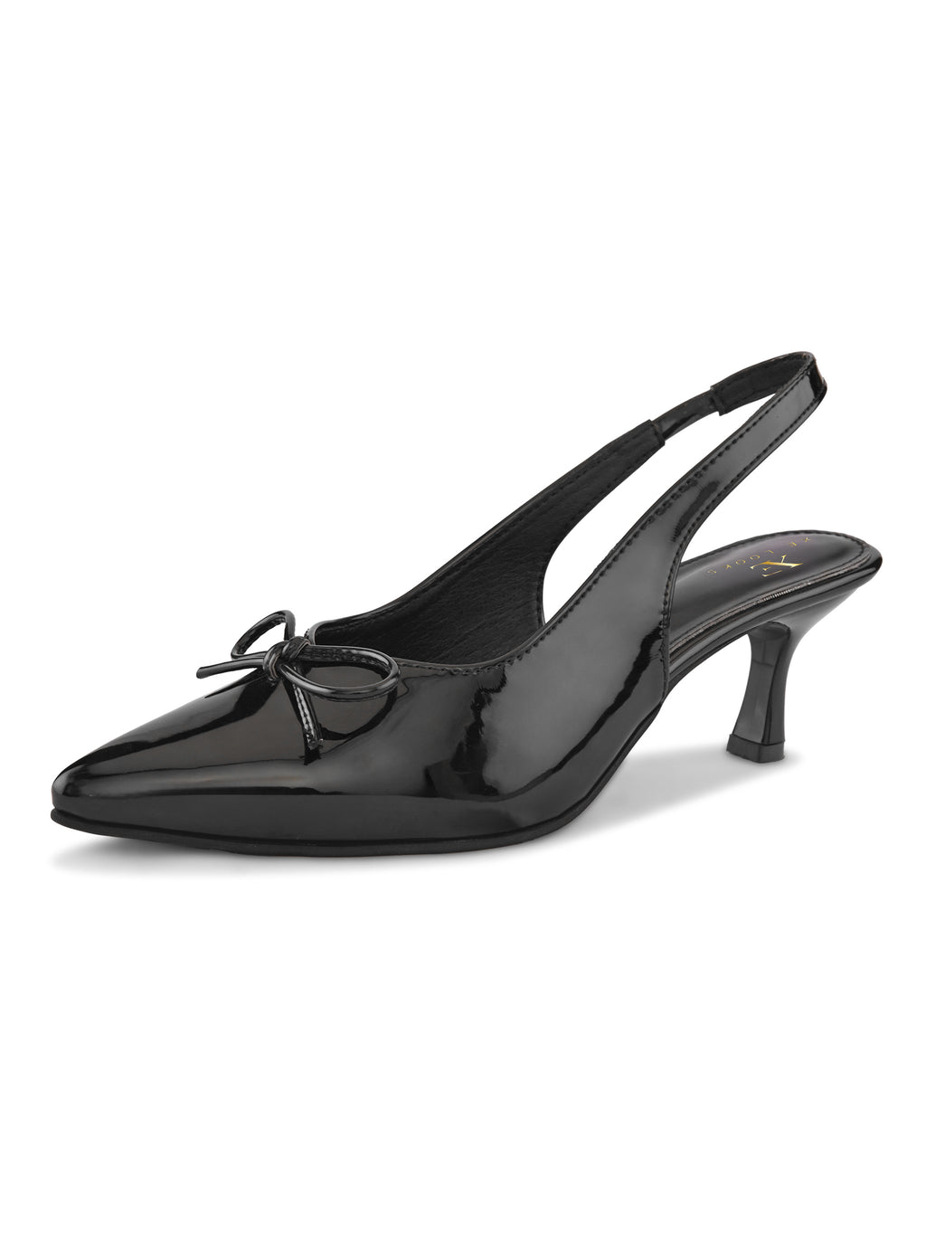Glossy Patent-Finish Bow Detail Slingback Pointed Toe Pumps
