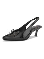 Glossy Patent-Finish Bow Detail Slingback Pointed Toe Pumps