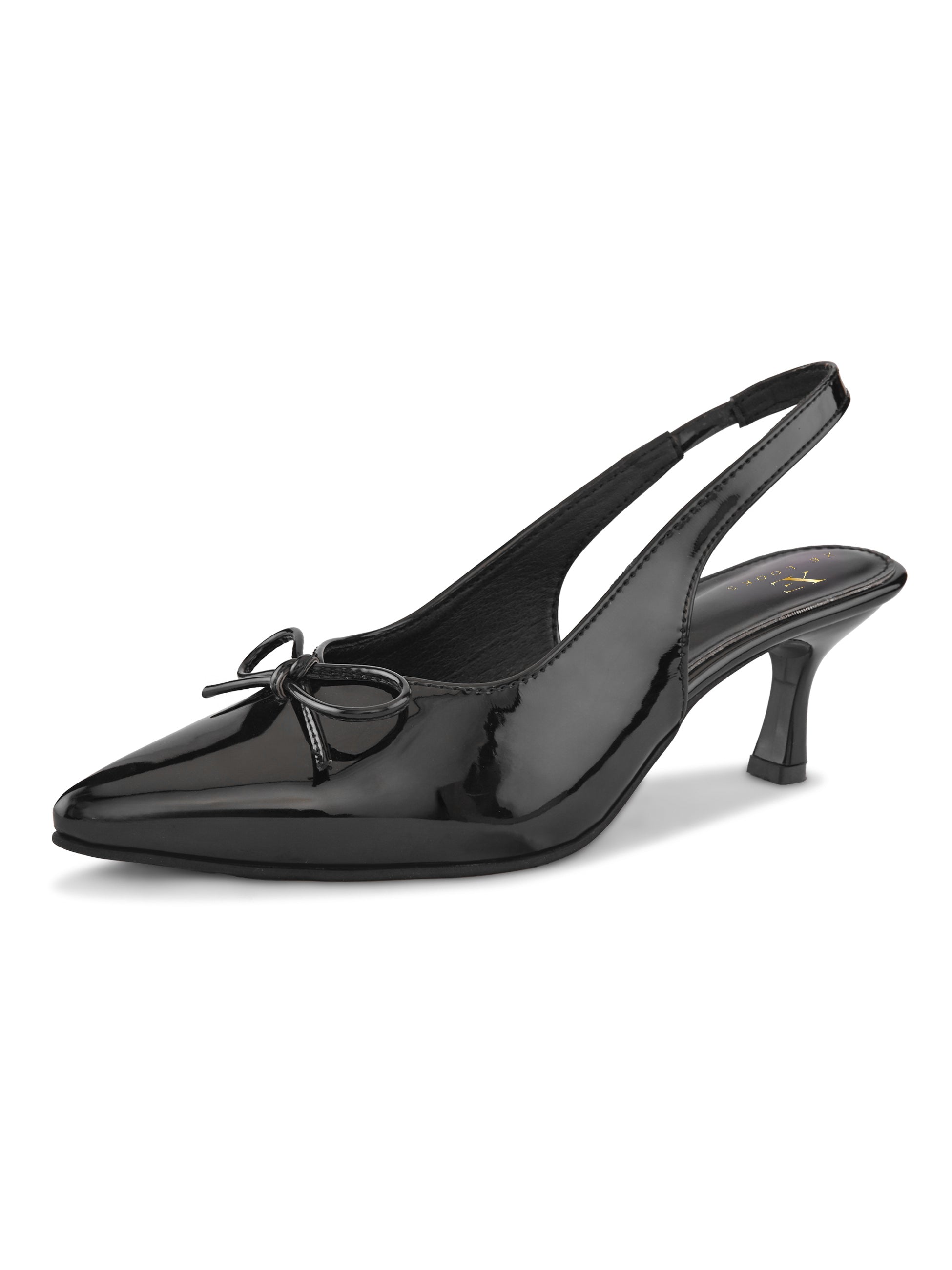 Glossy Patent-Finish Bow Detail Slingback Pointed Toe Pumps
