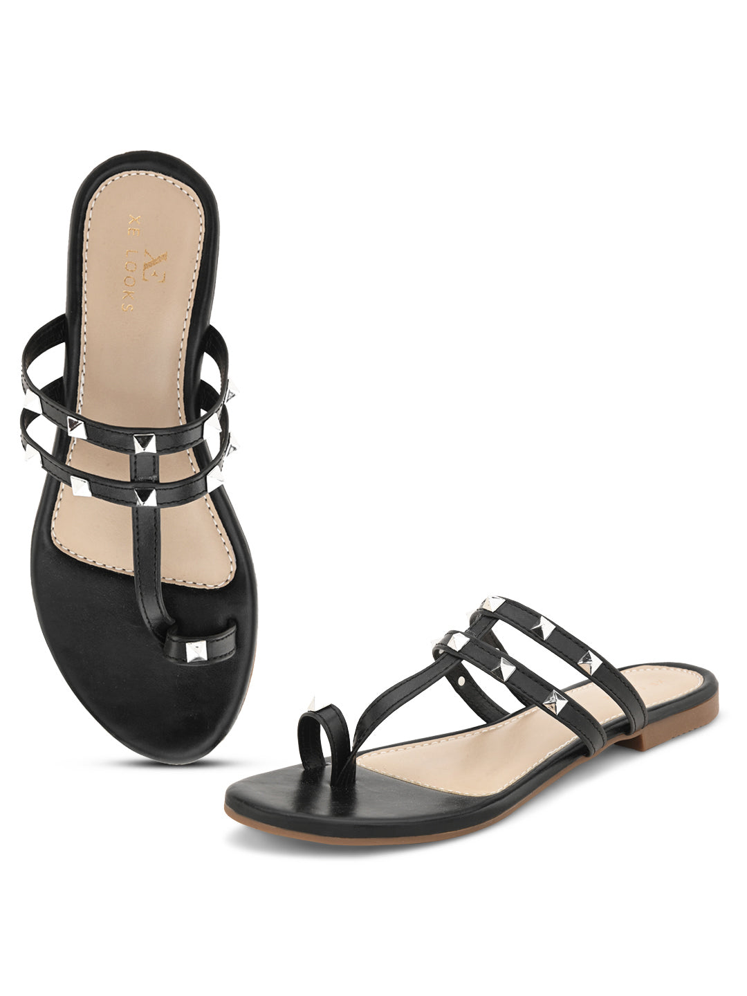 Strappy Design Stylish Flat Sandals With Studded Embellishments