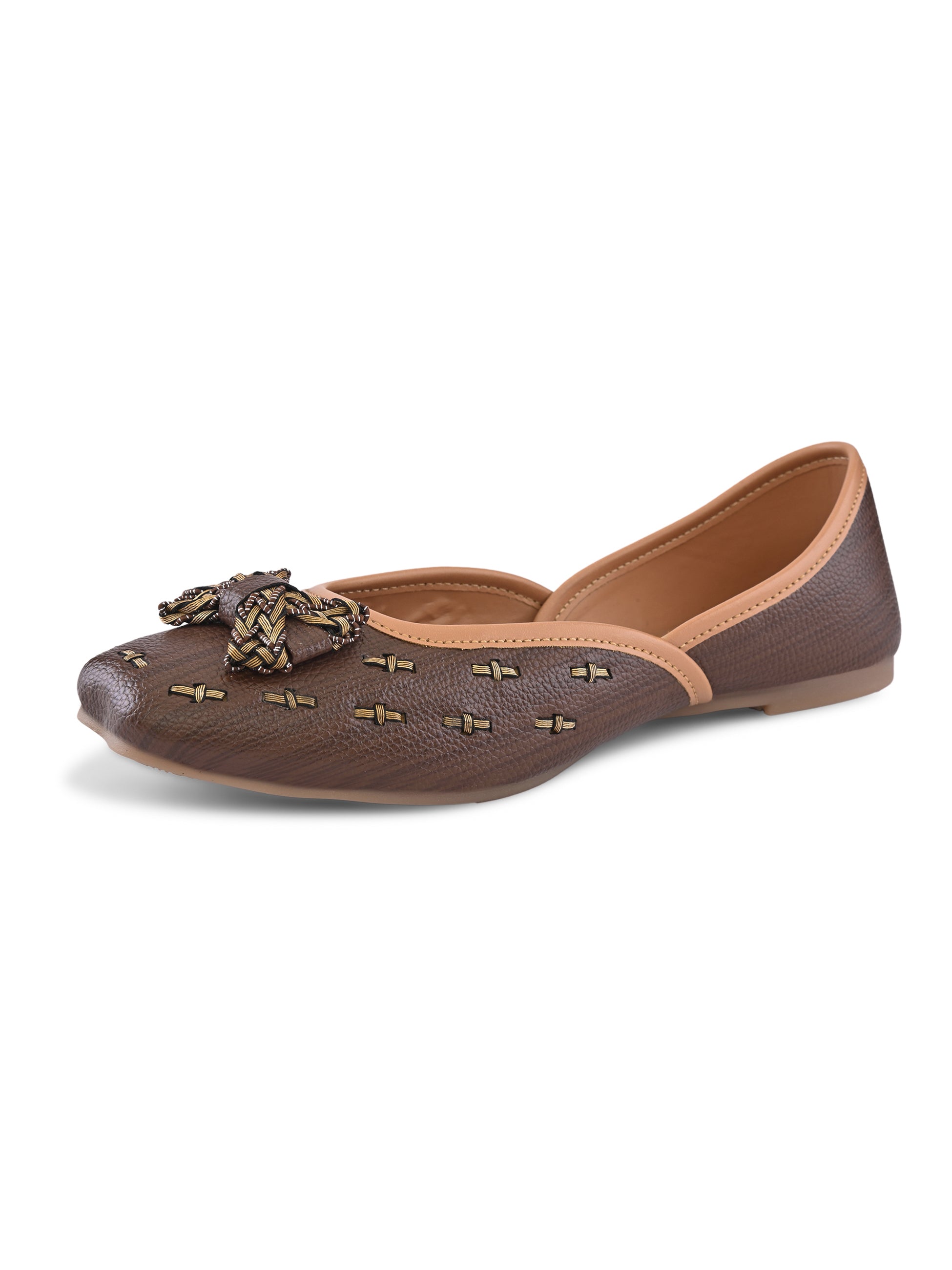 Woven Bow Accent Cushioned Square Toe Flats