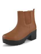 Elastic Panel Chunky Platform Block Heel Chelsea Boots
