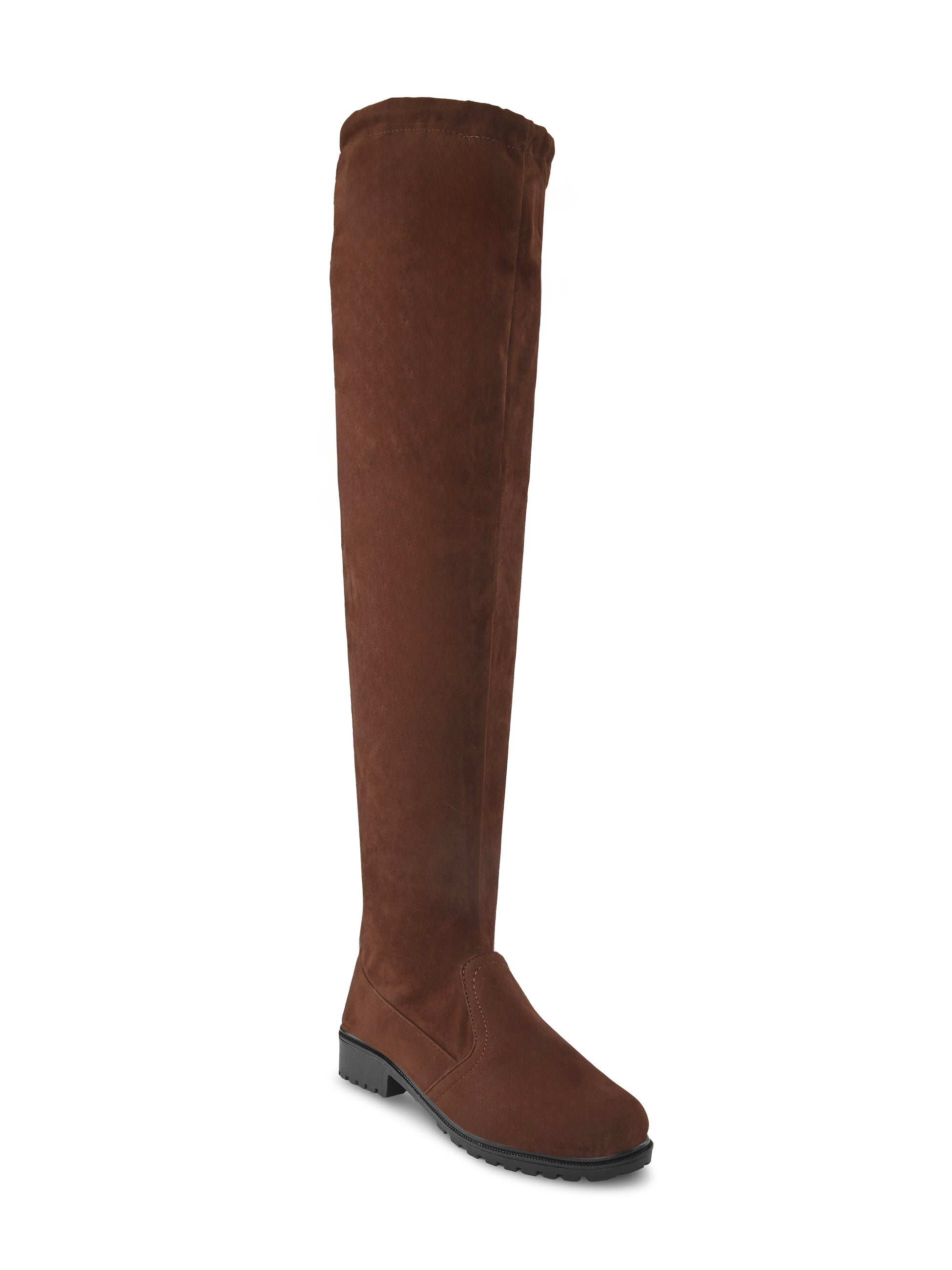 Stretch-Fit Over-the-Knee Low Block Heel Boots