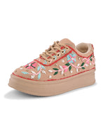 Embroidered Floral Lace-Up Platform Sneakers