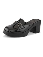 Elegant Patent Mule Loafers with Metal Chain Detail