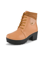 LACE-UP CHUNKY BLOCK HEEL PLATFORM ANKLE BOOTS