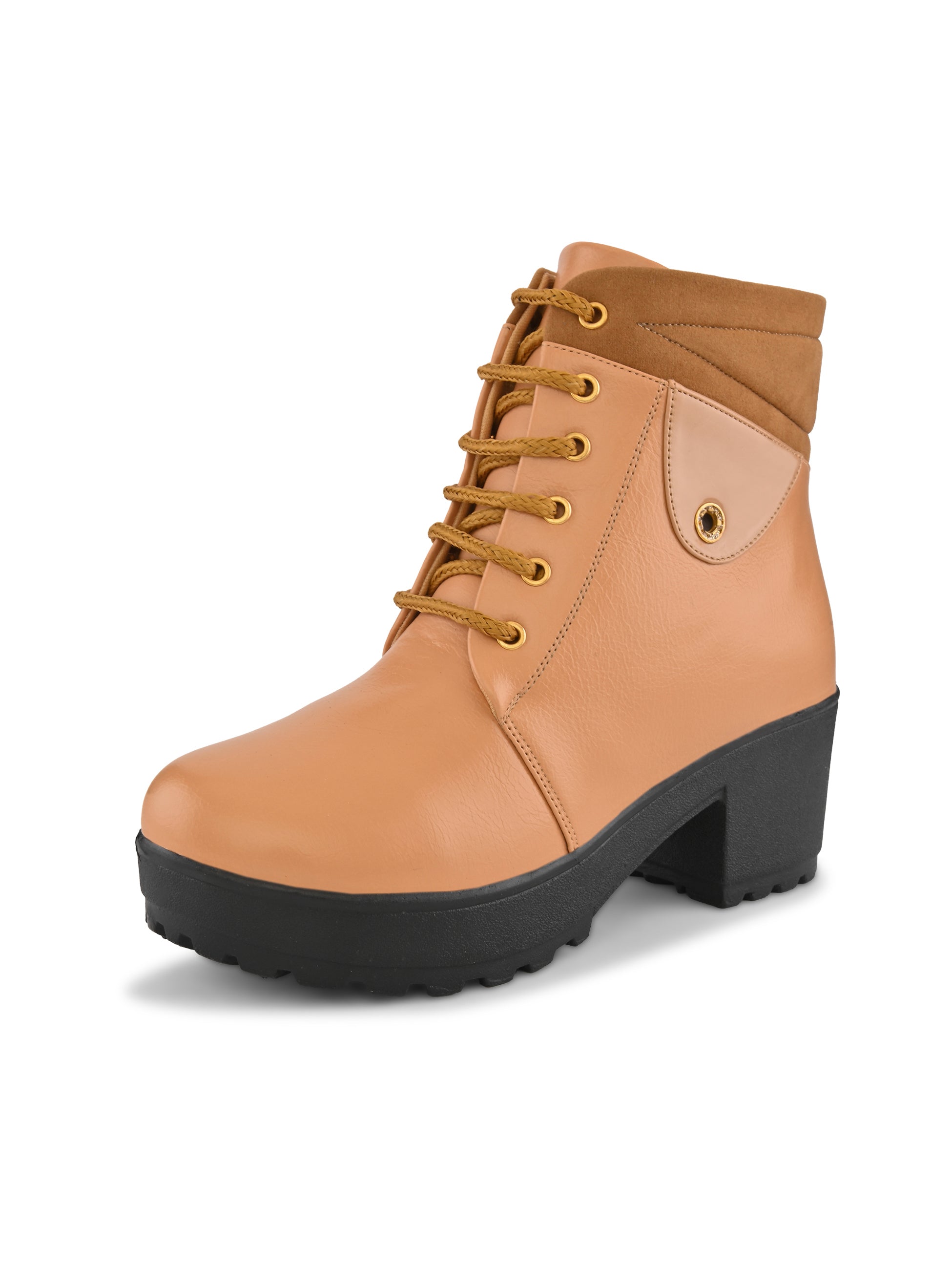LACE-UP CHUNKY BLOCK HEEL PLATFORM ANKLE BOOTS