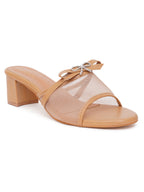 Rhinestone Bow Accent Comfort Heel Sandals