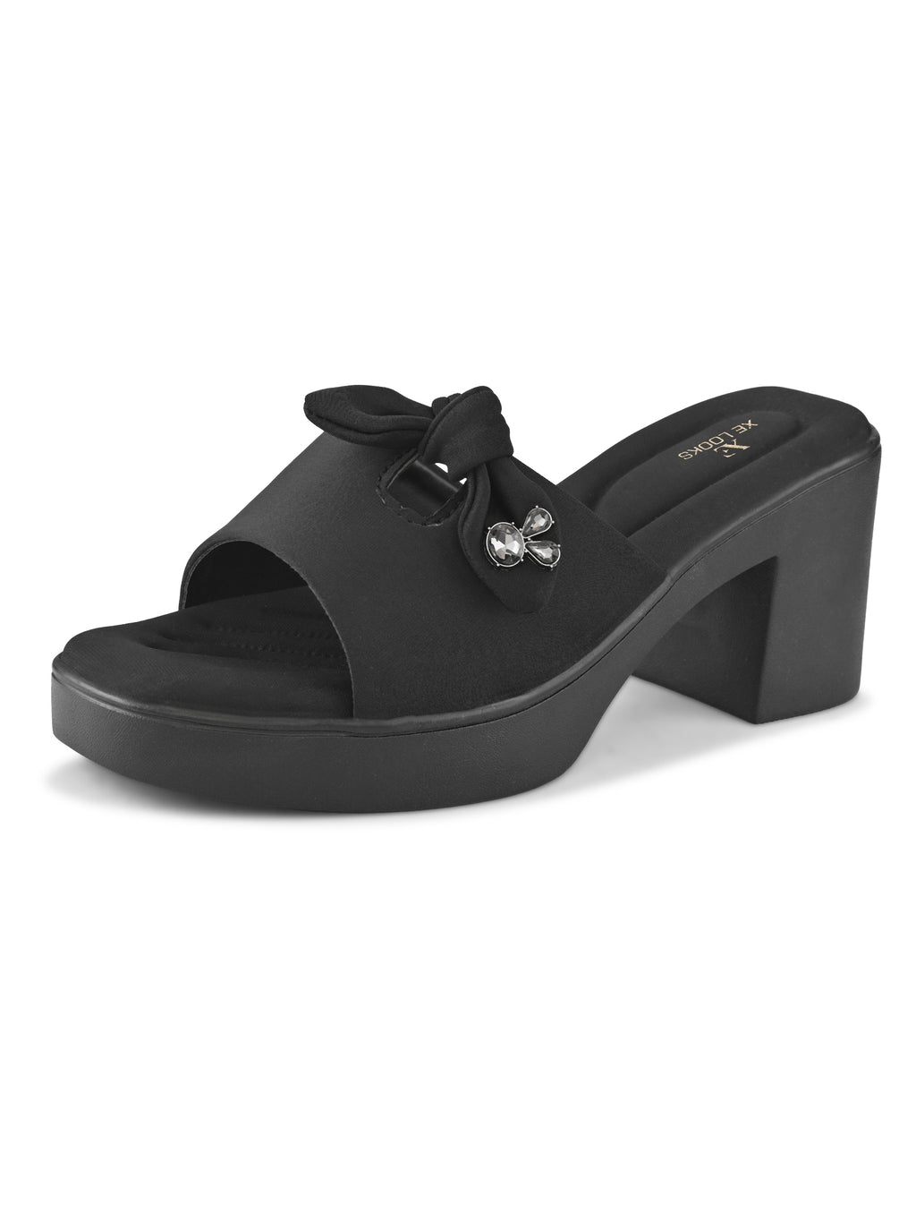 Bow Accent Cushioned Slip-On Block Heel Sandals