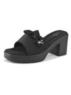 Bow Accent Cushioned Slip-On Block Heel Sandals