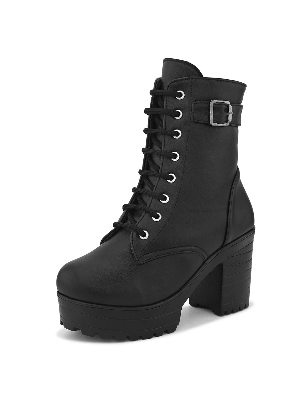 Women’s Buckle Strap Lace-Up Ankle Boots