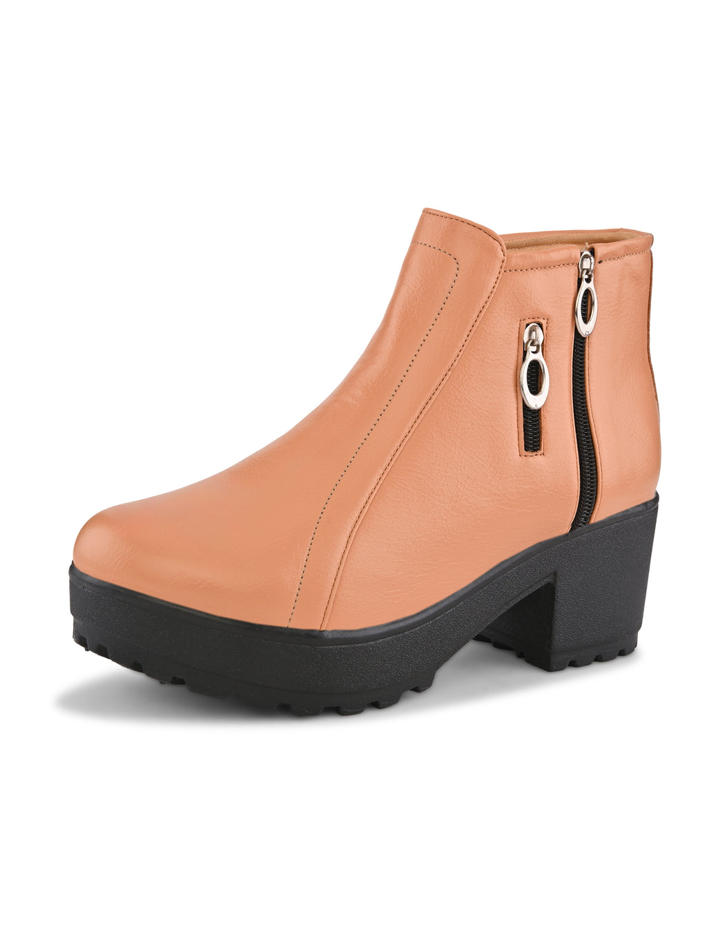 DUAL ZIP CHUNKY BLOCK HEEL PLATFORM ANKLE BOOTS