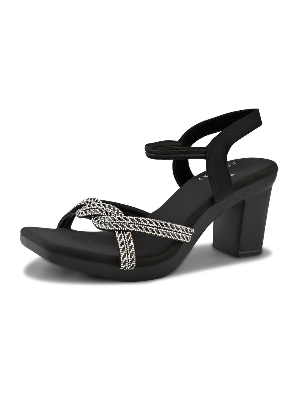 Rhinestone Knot Detail Soft Cushioned Block Heel Sandals