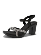Rhinestone Knot Detail Soft Cushioned Block Heel Sandals