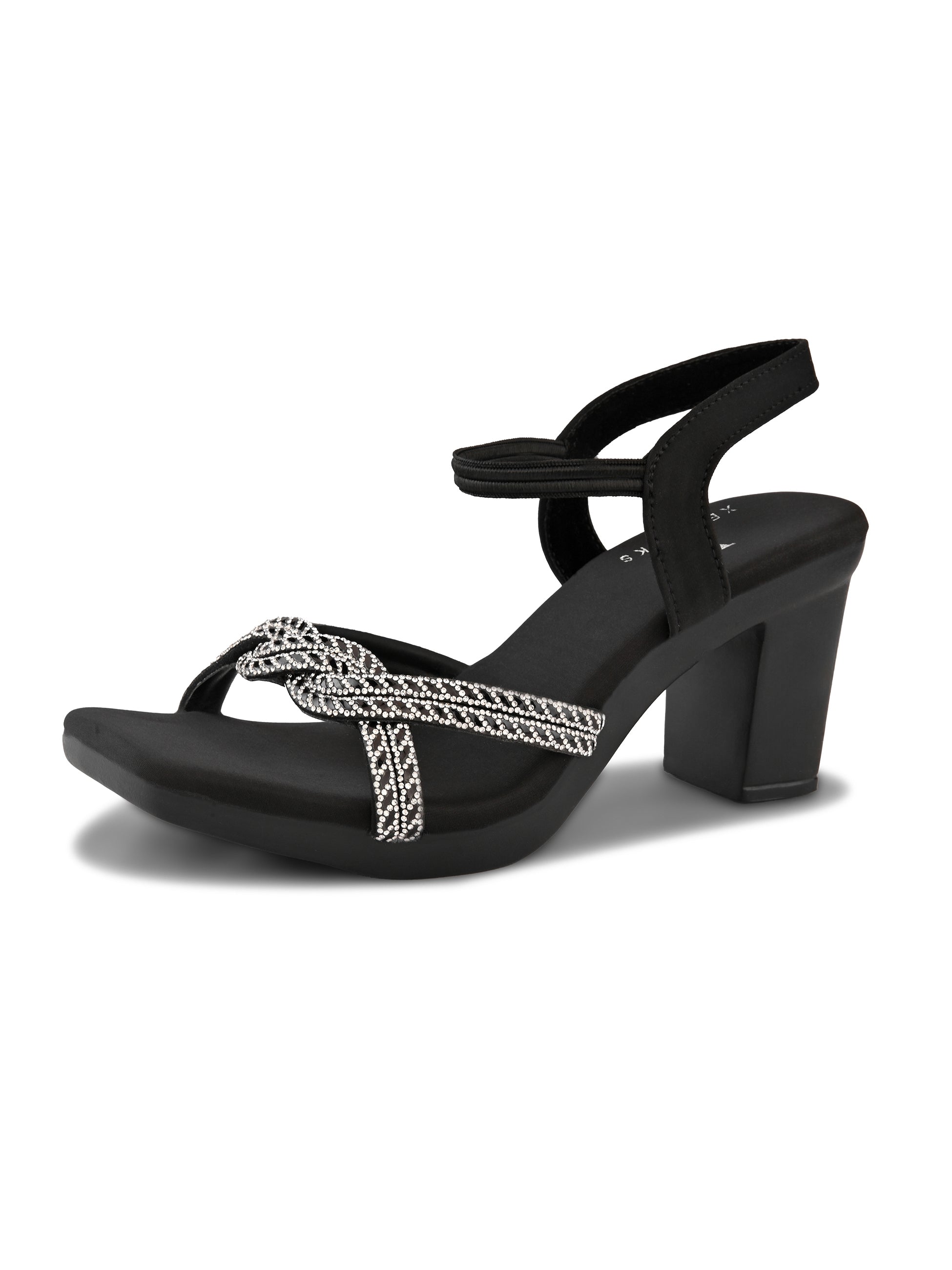 Rhinestone Knot Detail Soft Cushioned Block Heel Sandals