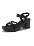 Soft Cushioned Elastic Strap Block Heel Sandals