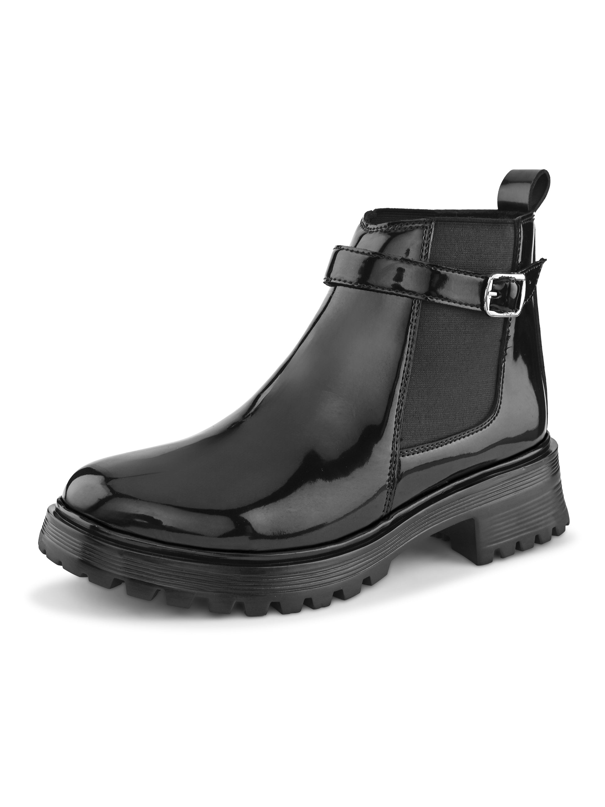 Elastic Buckle Accent Chunky Sole Chelsea Boots