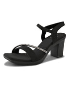 Rhinestone Strap Soft Cushioned Block Heel Sandals