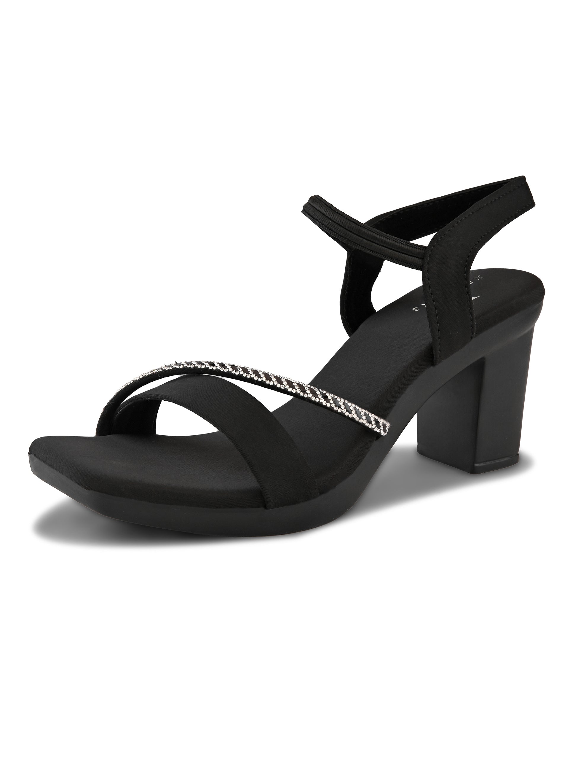 Rhinestone Strap Soft Cushioned Block Heel Sandals