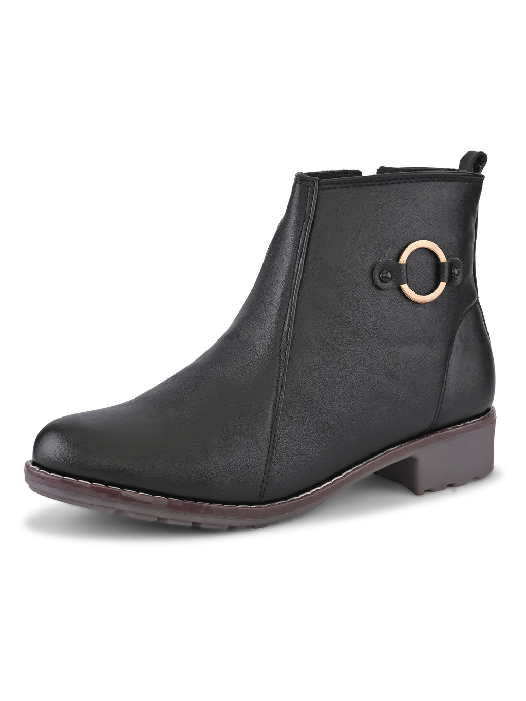 Side Zip Cushioned Low Block Heel Ankle Boots