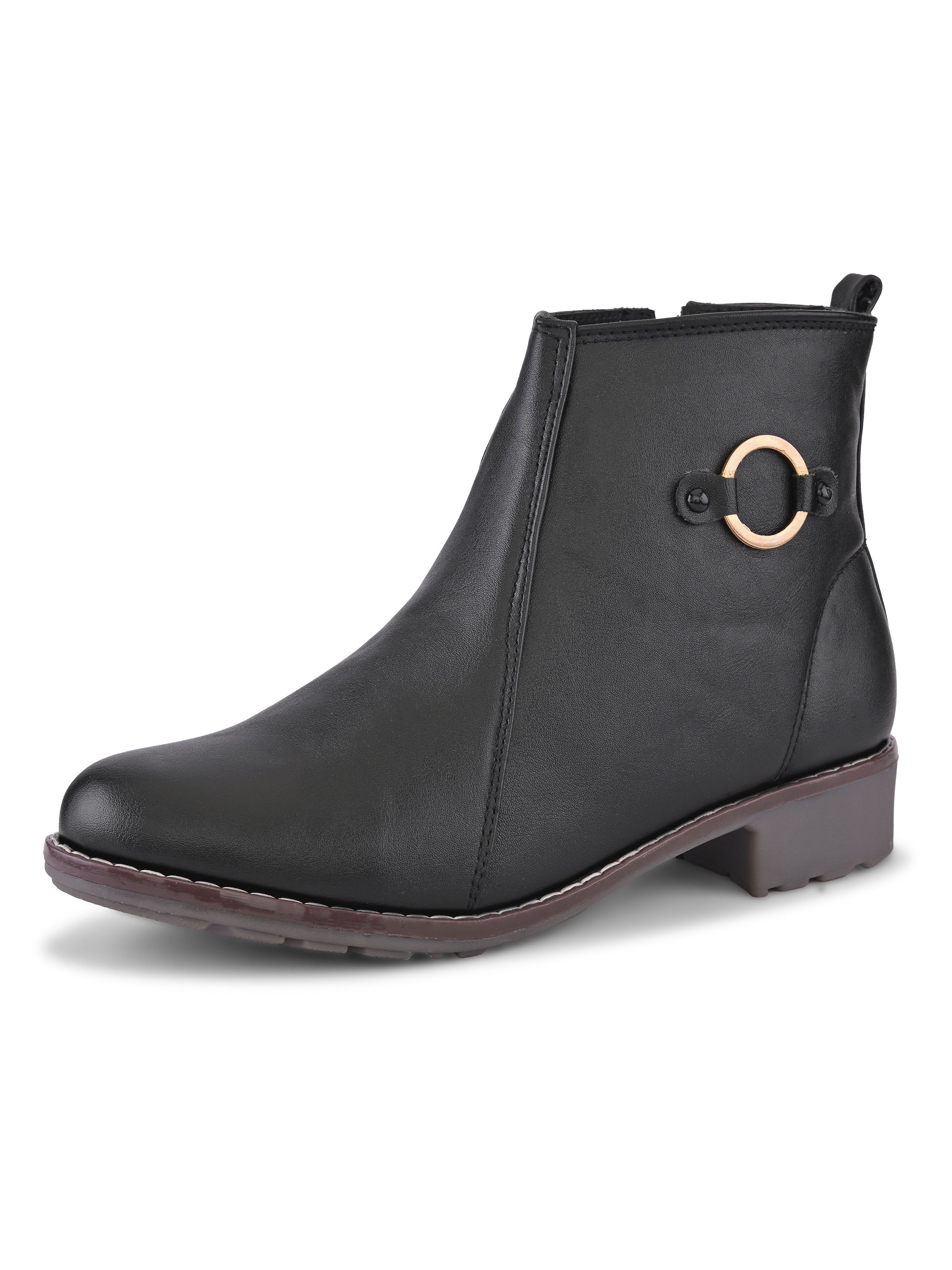 Side Zip Cushioned Low Block Heel Ankle Boots