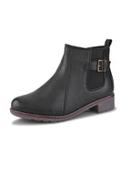 Buckle Accent Side Elastic Low Block Heel Ankle Boots